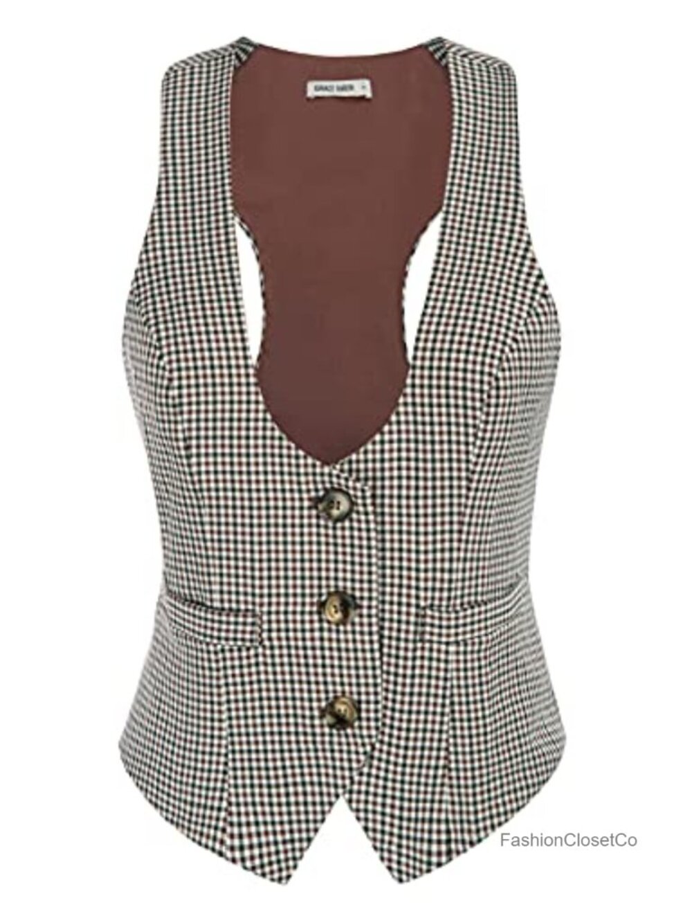 Women's Plaid Suit Vest Waistcoat Button Front Sleeveless Racerback Office